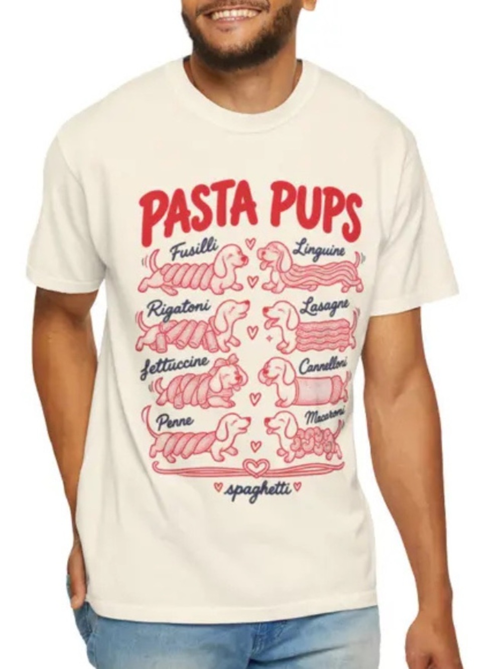 Gildan Off White Pasta Pups Shirt, Funny Dachshund Spaghetti, Foodie Gift